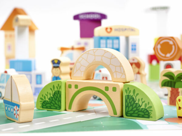 Klocki drewniane edukacyjne miasto puzzle 120el. - obrazek 5