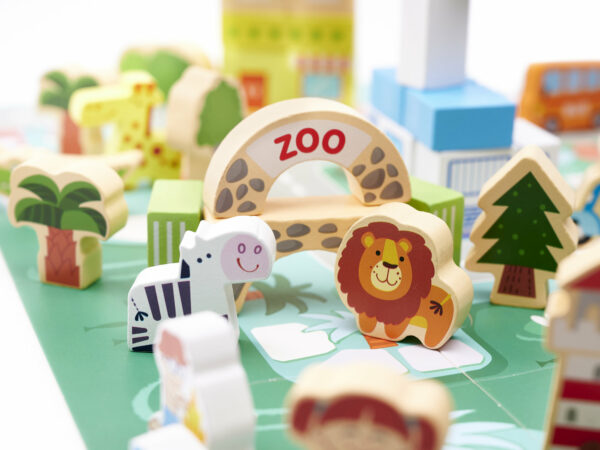 Klocki drewniane edukacyjne miasto puzzle 120el. - obrazek 7