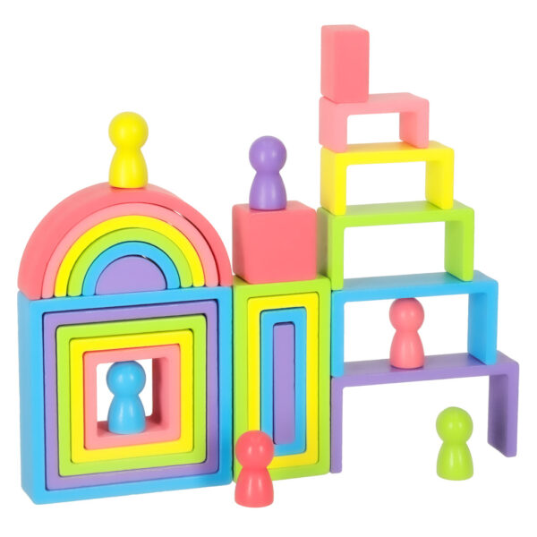 Klocki drewniane edukacyjne układanka tęcza puzzle montessori tęcza kolorowe - obrazek 2