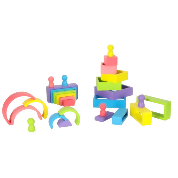 Klocki drewniane edukacyjne układanka tęcza puzzle montessori tęcza kolorowe - obrazek 6