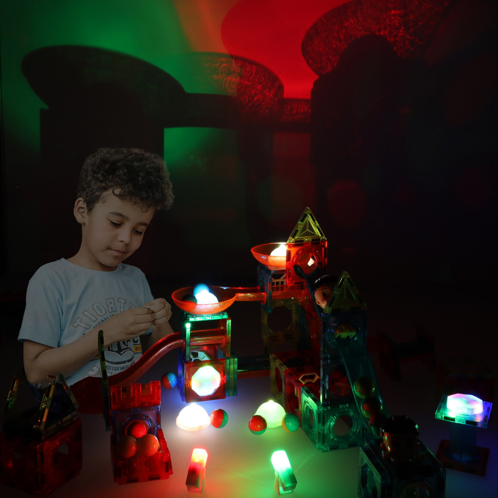 Klocki magnetyczne marble tor kulkowy świecący 202 elementy - obrazek 6