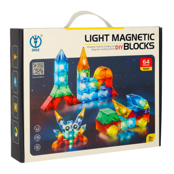 Klocki magnetyczne konstrukcyjne świecące elementy figury 3D 64 el. - obrazek 10
