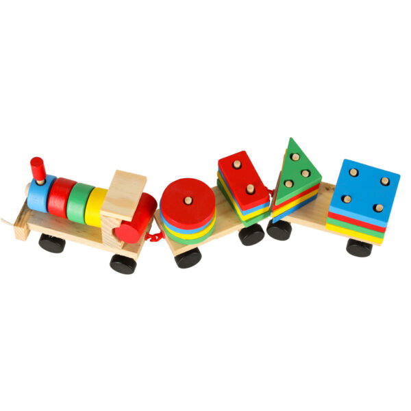 Kolejka pociąg lokomotywa klocki drewniane sorter układanka zręcznościowa 30cm - obrazek 4