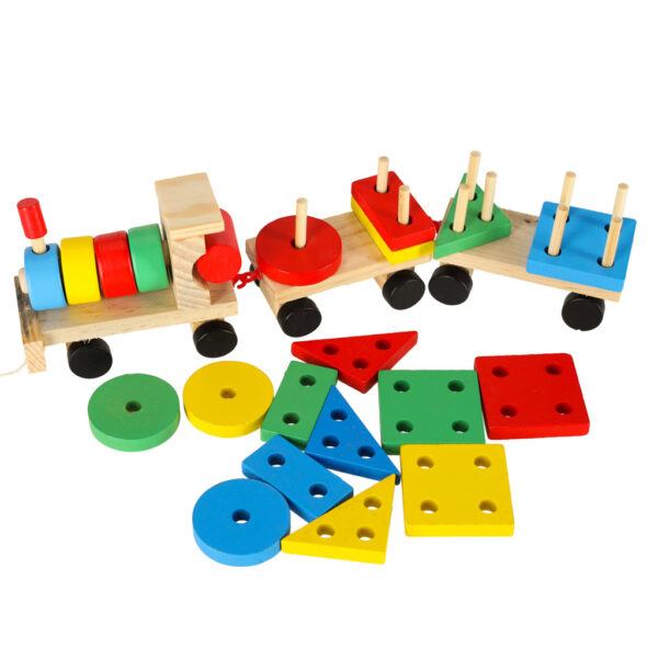 Kolejka pociąg lokomotywa klocki drewniane sorter układanka zręcznościowa 30cm - obrazek 6