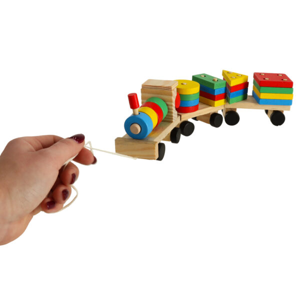 Kolejka pociąg lokomotywa klocki drewniane sorter układanka zręcznościowa 30cm - obrazek 7