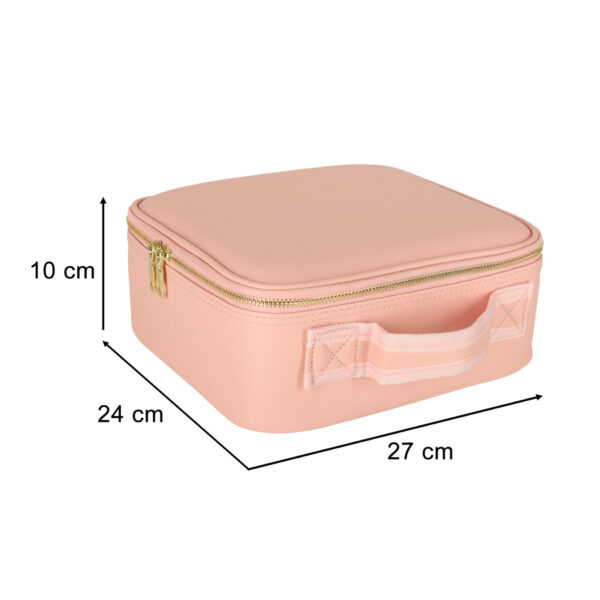 Kosmetyczka organizer na kosmetyki biżuterię kuferek z lusterkiem 10-krotne powiększenie różowy - obrazek 11