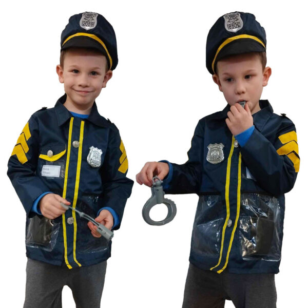Kostium strój karnawałowy przebranie policjant kajdanki czapka zestaw 3-8 lat - obrazek 3