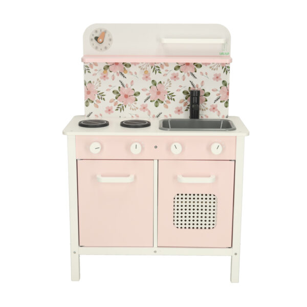 Kuchnia dla dzieci drewniana MDF Lulilo FLoro akcesoria różowa 82cm - obrazek 4