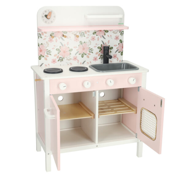 Kuchnia dla dzieci drewniana MDF Lulilo FLoro akcesoria różowa 82cm - obrazek 5