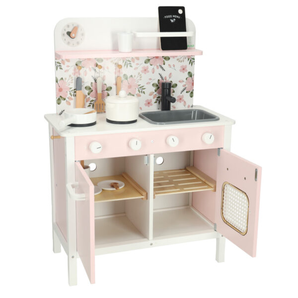 Kuchnia dla dzieci drewniana MDF Lulilo FLoro akcesoria różowa 82cm - obrazek 7