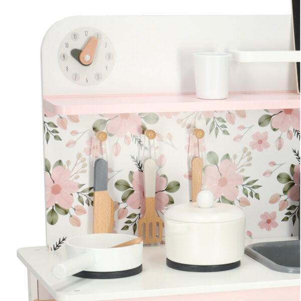 Kuchnia dla dzieci drewniana MDF Lulilo FLoro akcesoria różowa 82cm - obrazek 8