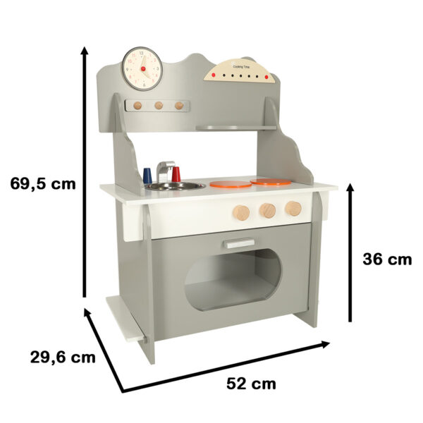 Kuchnia dla dzieci drewniana MDF piekarnik garnki akcesoria 70cm - obrazek 9