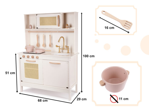Kuchnia dla dzieci drewniana MDF retro z akcesoriami BOHO 100cm - obrazek 3