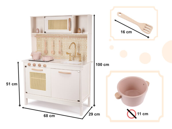 Kuchnia dla dzieci drewniana MDF retro z akcesoriami BOHO 100cm - obrazek 14