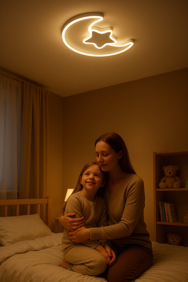 Lampa LED sufitowa plafon do pokoju dziecięcego ściemniana LUMELA + pilot księżyc biała - obrazek 2