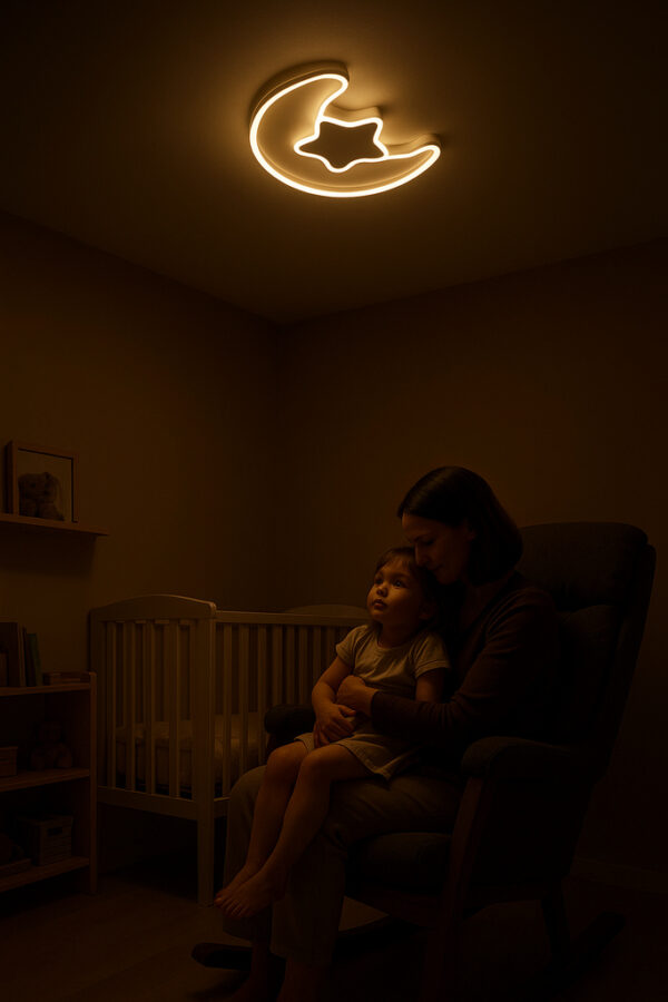 Lampa LED sufitowa plafon do pokoju dziecięcego ściemniana LUMELA + pilot księżyc biała - obrazek 3