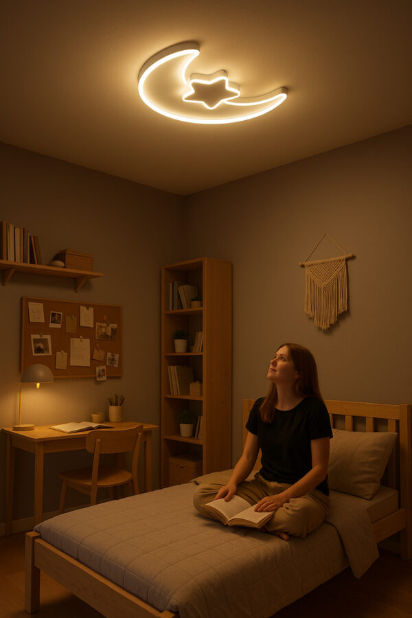 Lampa LED sufitowa plafon do pokoju dziecięcego ściemniana LUMELA + pilot księżyc biała - obrazek 4