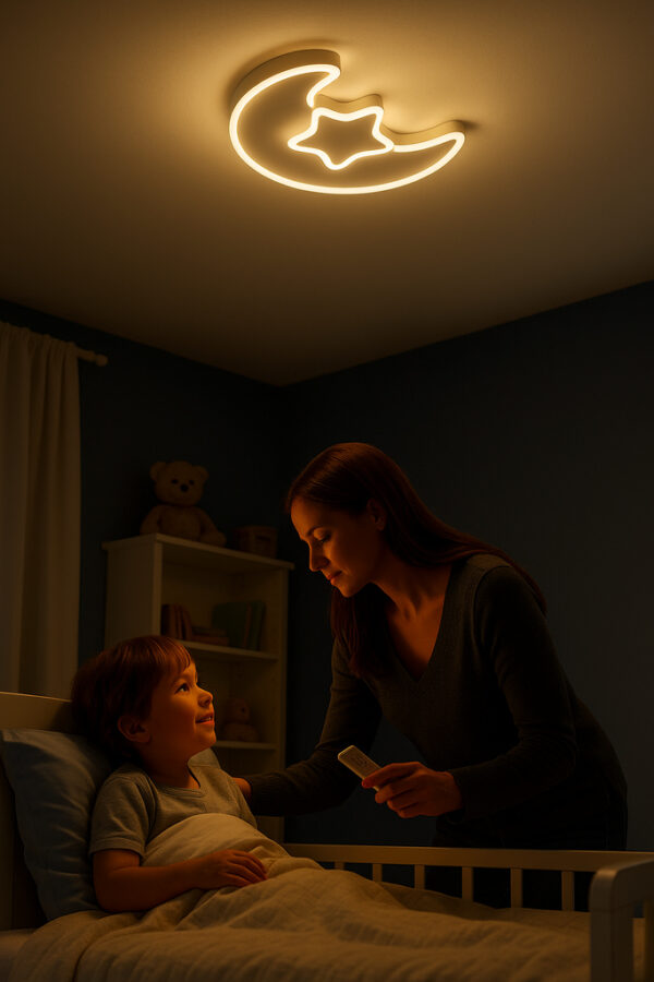 Lampa LED sufitowa plafon do pokoju dziecięcego ściemniana LUMELA + pilot księżyc biała - obrazek 5