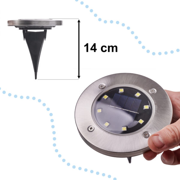 Lampy ogrodowe solarne najazdowe gruntowe czujnik zmierzchu wbijane świecący dysk 8LED 12szt. zimny biały - obrazek 3