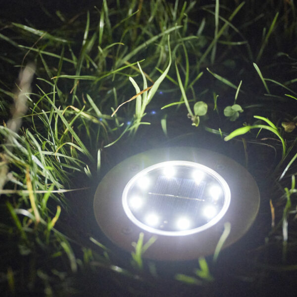 Lampy ogrodowe solarne najazdowe gruntowe czujnik zmierzchu wbijane świecący dysk 8LED 12szt. zimny biały - obrazek 7