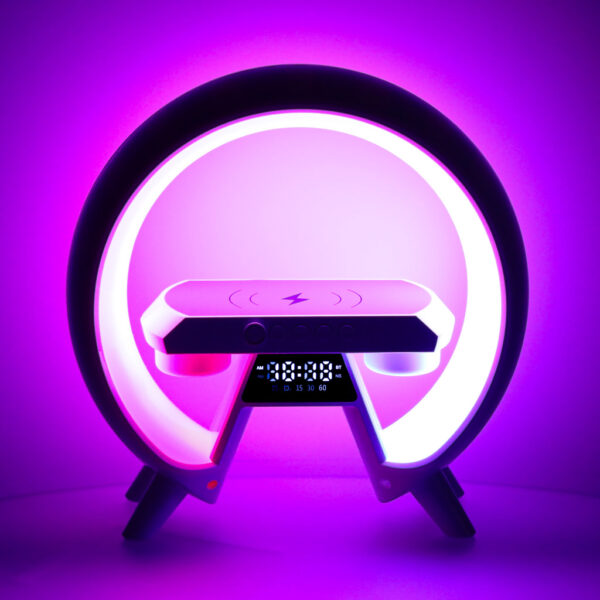 Lampka nocna LED Gamingowa RGB głośnik ładowarka indukcyjna radio budzik zegar - obrazek 6