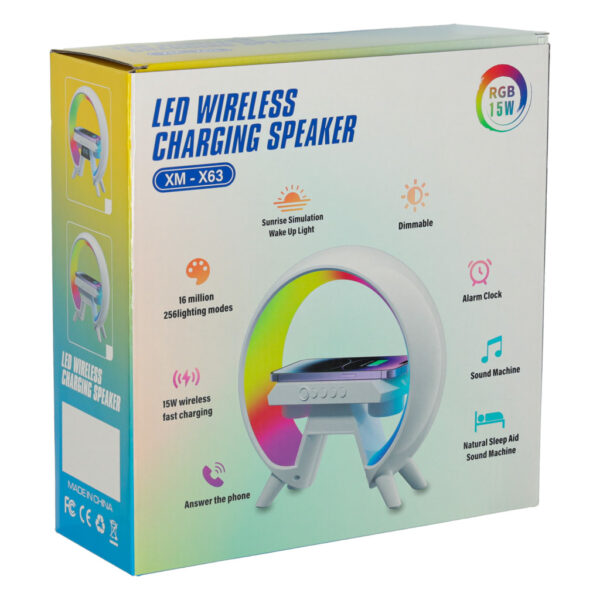 Lampka nocna LED Gamingowa RGB głośnik ładowarka indukcyjna radio budzik zegar - obrazek 13