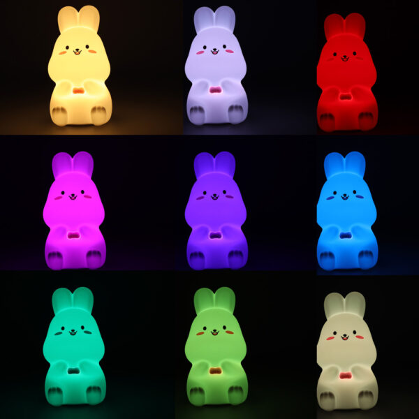 Lampka nocna dla dzieci silikonowa dotykowa miękka LED RGB biała z różem króliczek - obrazek 6