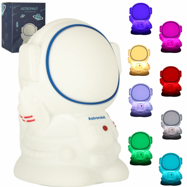 Lampka nocna dla dzieci silikonowa dotykowa miękka 8 LED USB RGB biała astronauta - obrazek 10