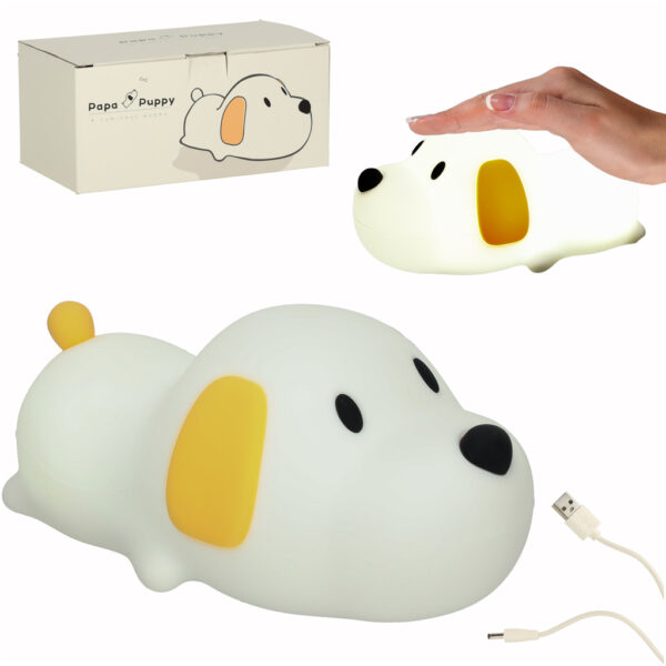 Lampka nocna dla dzieci silikonowa dotykowa miękka LED USB biała piesek leżący - obrazek 10