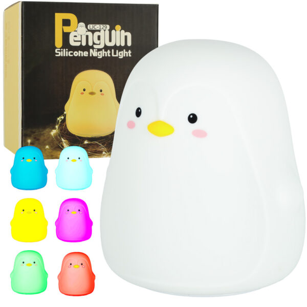 Lampka nocna dla dzieci silikonowa dotykowa miękka LED biała RGB pingwinek - obrazek 8