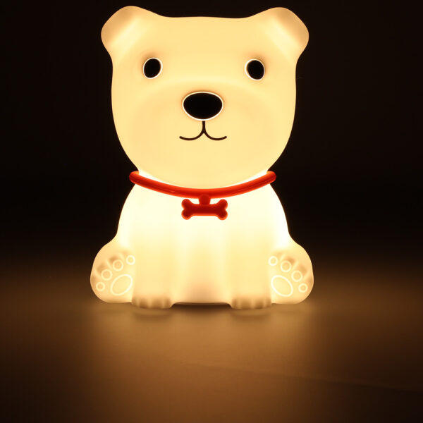 Lampka nocna dla dzieci silikonowa dotykowa miękka 8 LED USB RGB biała piesek - obrazek 4