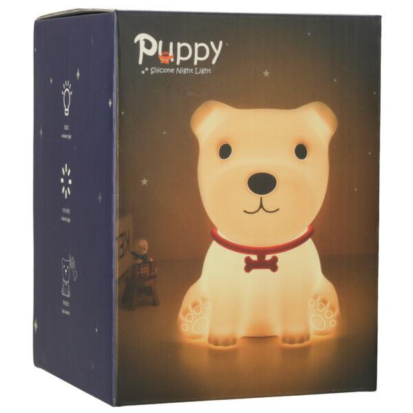 Lampka nocna dla dzieci silikonowa dotykowa miękka 8 LED USB RGB biała piesek - obrazek 5