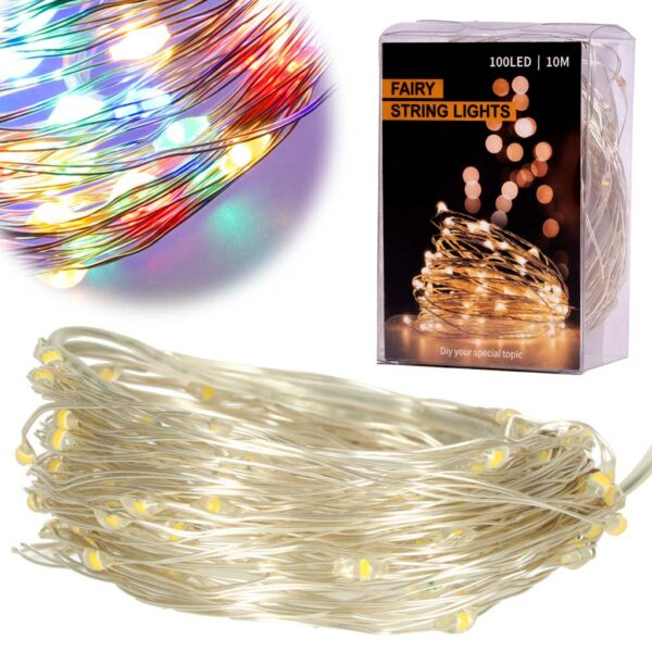Lampki LED druciki dekoracyjne świąteczne choinkowe 10m 100LED multikolor - obrazek 2