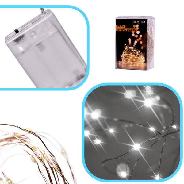 Lampki LED druciki dekoracyjne świąteczne choinkowe 10m 100LED zimny biały - obrazek 4