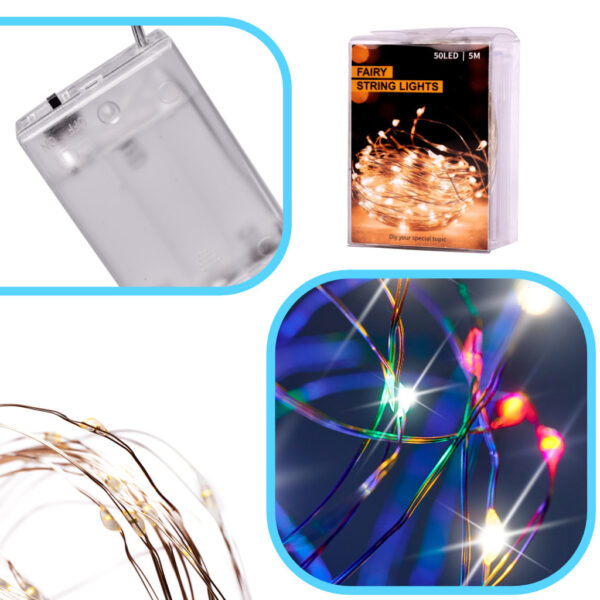 Lampki LED druciki dekoracyjne świąteczne choinkowe 5m 50LED multikolor - obrazek 3