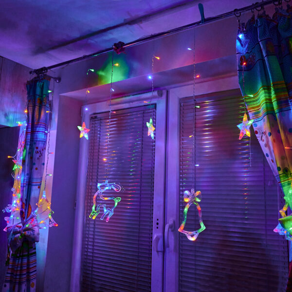 Lampki LED kurtyna renifer dzwonek mix świąteczne choinkowe 2,5m 138LED multikolor 8 trybów świecenia IP44 - obrazek 3