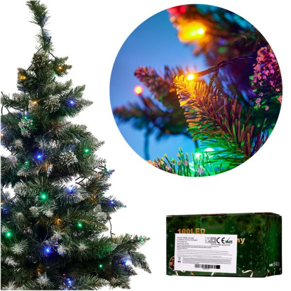 Lampki LED łańcuch świetlny świąteczne choinkowe 10m 100LED multikolor 8 trybów świecenia - obrazek 2