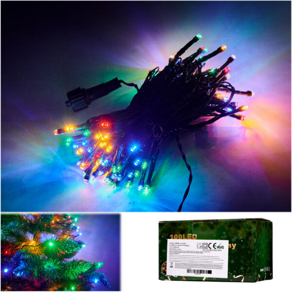 Lampki LED łańcuch świetlny świąteczne choinkowe 10m 100LED multikolor 8 trybów świecenia - obrazek 3
