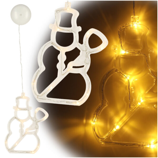 Lampki LED wisząca dekoracja świąteczna okna bałwanek 49cm przyssawka 10 LED - obrazek 2