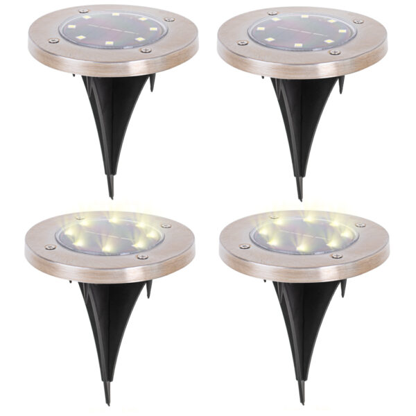 Lampy ogrodowe solarne najazdowe gruntowe czujnik zmierzchu wbijane świecący dysk 8LED 4szt. ciepły biały - obrazek 2