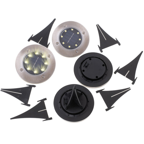 Lampy ogrodowe solarne najazdowe gruntowe czujnik zmierzchu wbijane świecący dysk 8LED 4szt. ciepły biały - obrazek 3