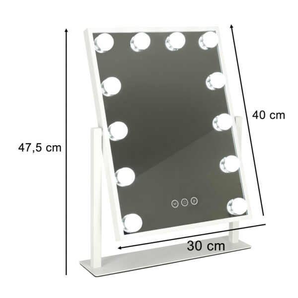 Lusterko do makijażu kosmetyczne podświetlane 12 LED Hollywood z 12 żarówkami USB 30 x 40 cm - obrazek 4