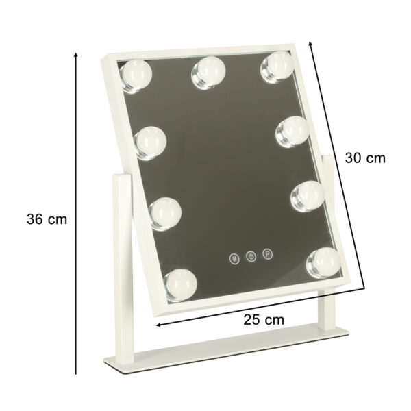 Lusterko do makijażu kosmetyczne podświetlane 9 LED Hollywood z 9 żarówkami USB 25 x 30 cm - obrazek 4