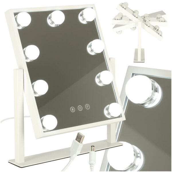 Lusterko do makijażu kosmetyczne podświetlane 9 LED Hollywood z 9 żarówkami USB 25 x 30 cm - obrazek 8