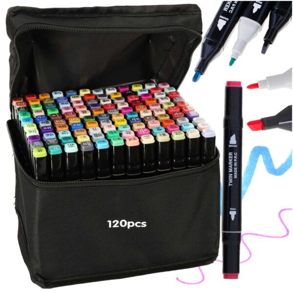 Markery dwustronne mazaki alkoholowe w etui 120 + podstawka - obrazek 11