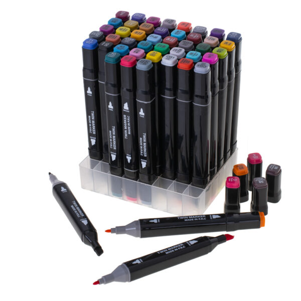 Markery dwustronne mazaki alkoholowe w etui 48 + podstawka - obrazek 7
