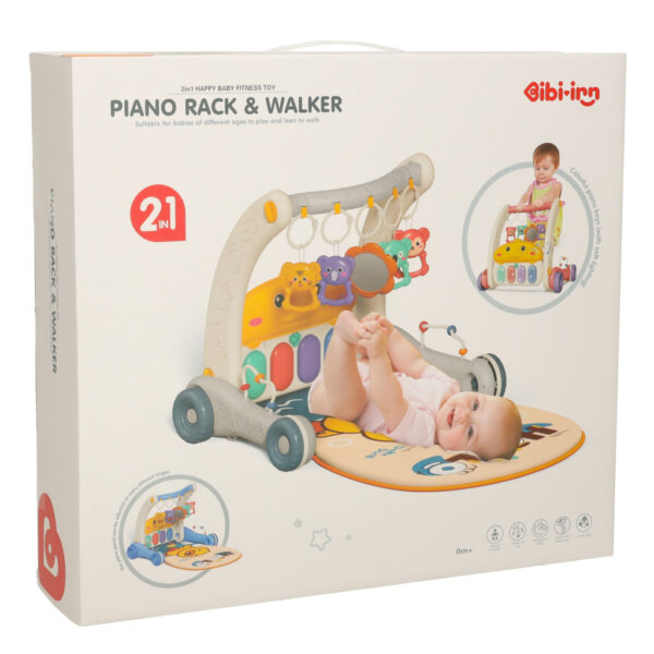 Mata edukacyjna chodzik pchacz z pianinkiem 2w1 Bibi-inn niebieska - obrazek 8