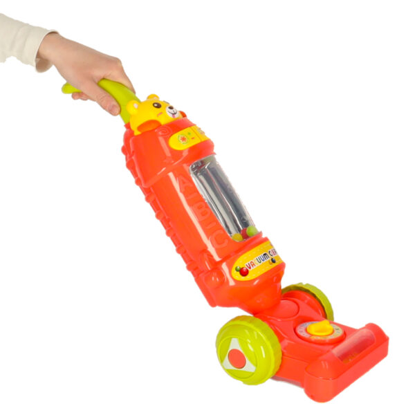 Odkurzacz dla dzieci pionowy interaktywny z dźwiękiem malinowy 46cm - obrazek 3