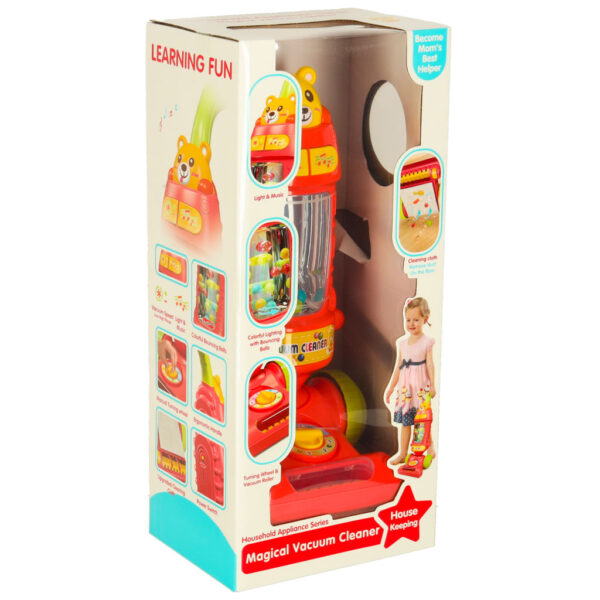 Odkurzacz dla dzieci pionowy interaktywny z dźwiękiem malinowy 46cm - obrazek 10