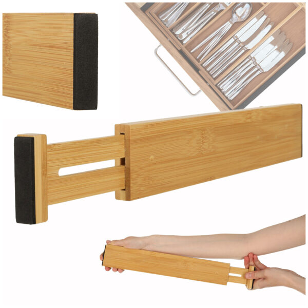 Organizer do szuflady bambusowy separator regulowany na sztućce narzedzia 43cm 1 sztuka - obrazek 4